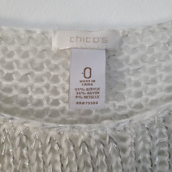 Chicos White and Silver Chunky Open Knit Sweater - Picture 4 of 5